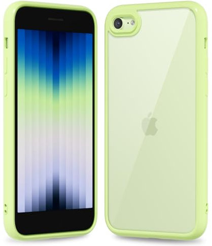 oakxco Thin Slim Clear case for iPhone SE 2020/2022/ 8/7, Transparent Hybrid Hard Shell Plastic & Soft Silicone Rubber Bumper, Non-Yellow Acrylic Protective Lightweight Cover for Women, Light Green