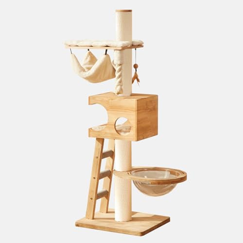 Home Cat Tree with Multiple Levels, Plush Hammock and Scratching Post