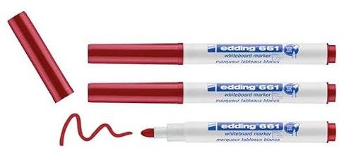 EDDING Whiteboard-Marker 661, Rot, Rundspitze 1-2 mm, 3 Stück