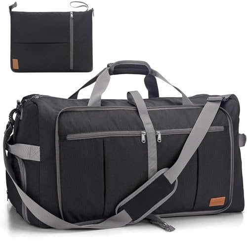 Upeelife Faltbare Reisetasche, große Reisetasche für Damen und Herren, Sporttasche, wasserdicht, Weekendtasche mit Schuhfach und Nasstasche, Deep Black, 125L, Modern