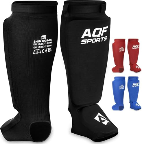 AQF Espinilleras Kick Boxing Muay Thai, MMA, Boxeo, Protección para BJJ | Protectores Tibiales y Empeine, Acolchado EVA, Sparring, Artes Marciales, Karate, Taekwondo, Entrenamiento