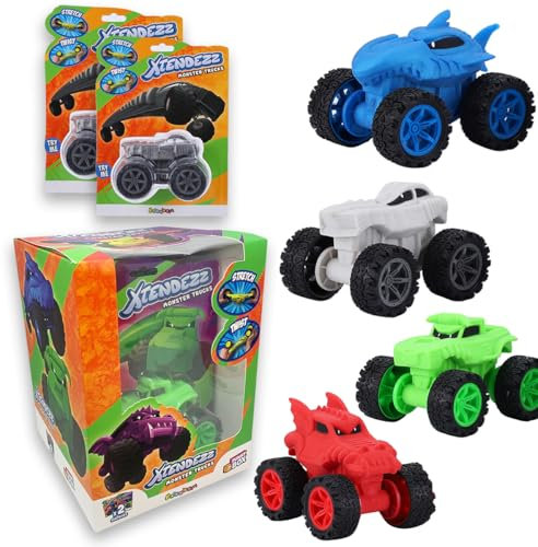 #sbabam Funny Box Xtendezz Monster Trucks, weiche Kinderspielzeug Autos, 2er Pack, Kinderspielzeug für Zeitungskioske - Super Dehnbare langlebige Maschine für Kindergeschenke, +3 Jahre