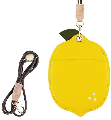 AXFEE Porta Badge, Porta Carte in pelle PU, Porta Carte di Credito con Cordino, Cartone Animato Carino, Portachiavi Estraibile, per Carte D'identità e Badge, Compatible con Airtag - Limone