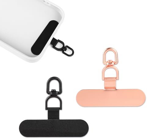 XIHIRCD 2pcs Phone Tether Tabs, Universal Phone Lanyard Tab Phone Strap Replacement Part 360° Rotatable Connector Metal Phone Lanyard Patch Pad for Cell Phone Cases(Rose Gold, Black)