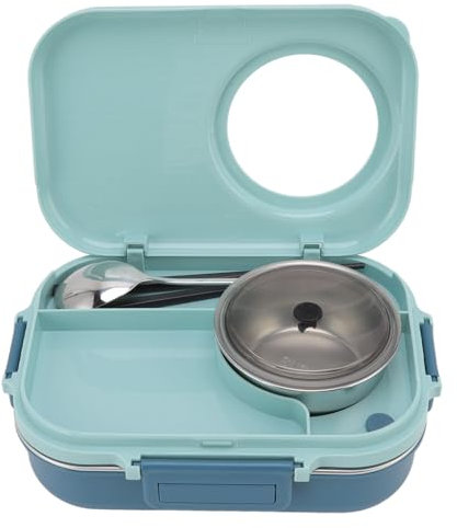 Yosoo Health Gear Bentos Lunch Box, 1100ml Thermal Lunch Box Double Layer 3 Grid Stainless Steel Food Storage Container with Chopsticks Spoon Soup Bowl (Blue)