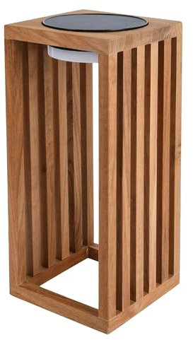 Chennai Tall Solarlaterne, dekorativ, LED, warmweiß, aus massivem Teakholz, Höhe 50 cm