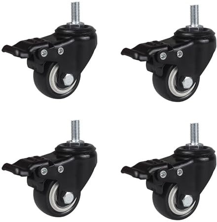 Dijateman Schwerlastrollen 75 mm, Schwenkrollen mit Bremse mit Gewindestift M10/M12*30mm Leise Möbelrollen Rollen für kleine Geräte und kleine Möbel(Brake,M10*30)