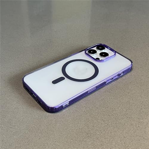 FORLUZ Custodia di ricarica wireless magnetica per iPhone 15 14 13 12 11 Pro Max Mini Plus Cover antiurto trasparente, viola, per iPhone 14