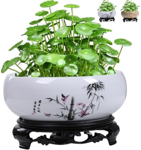 EUITOR Lotus Bowl Planter Lotus Bowls for Planting in Water Indoors Chinese Ceramic Lotus Plant Pot(white)