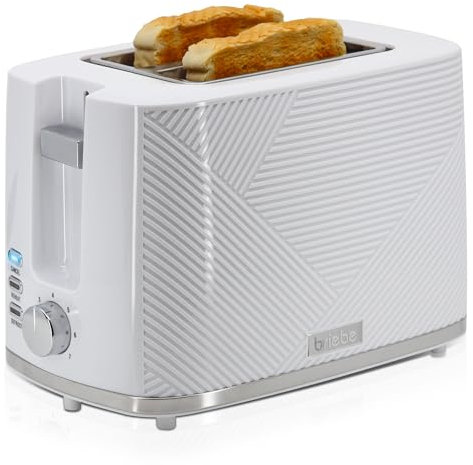 briebe Elegance Brot-Toaster, breiter Schlitz, Toaster für 2 Scheiben, 7 Röststufen, Aufwärmfunktion, Abbrechen, Aufwärmen und Auftauen, Krümelschublade, 870 W, modernes Design, Weiß