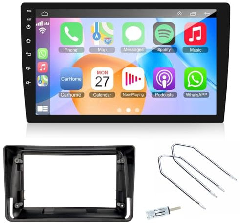Kit Autoradio 9″ Grande Schermo + Mascherina Adattatore per Fiat Panda (169) 2002-2011 – Touch Screen 2DIN, Bluetooth 5.0, USB, Wireless Apple CarPlay & Android Auto, GPS, Plug & Play