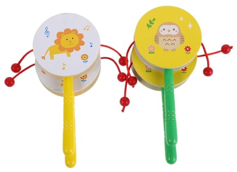 Yardwe 4stücke Holztrommel Für Junge Mädchen Mit Handrassel Musikalisches Holzspielzeug Für Kleinkinder Pädagogisches Schlagzeugset Tierform-design Löwe Und Eule