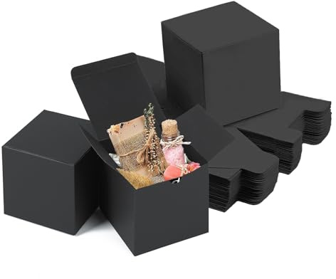 15 Stück Geschenkboxen Kraftpapier, Karton Schachteln 10 x 10 x 10 cm, Pappschachteln mit Deckel, Geschenkboxen Kraftpapier für Party, Geburtstag, Hochzeit, Wiederverwendbar, Schwarz