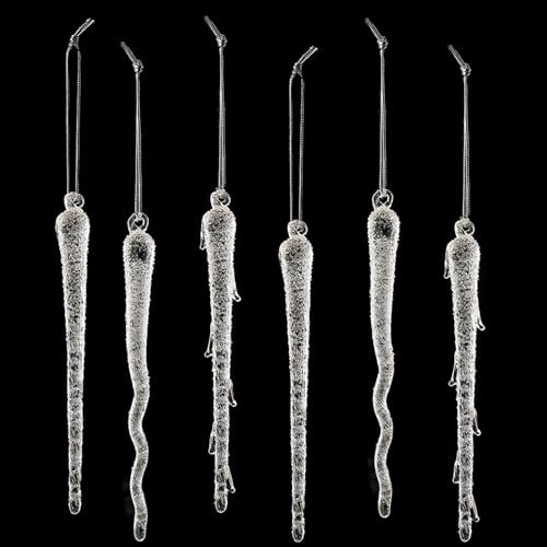 HERZWILD 6pcs Glas Eiszapfen 15cm Christbaumschmuck Frost eiszapfen Anhänger für Weihnachtsbaum (transparent-Mix)