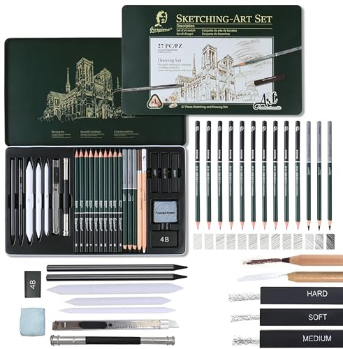 LEBOKJ 27 Stück Skizzen Zeichen Bleistift Set,Skizzen- & Zeichenstifte Set mit Graphitstiften (B bis 8B),– Ideal für Künstler, Erwachsene & Jugendliche zum Zeichnen, Skizzieren, Schattieren