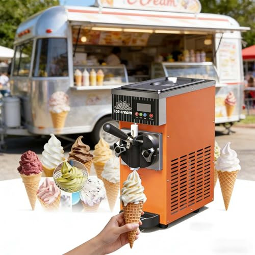 CUTANGELAR Gelatiera Da Tavolo, Macchina Per Gelato Soft Con Display A LED E Pulizia Automatica. Produce 80-100 Blocchi/h Per Ristoranti, Eventi Di Catering E Attività Dedicate Ai Dessert.(Orange)