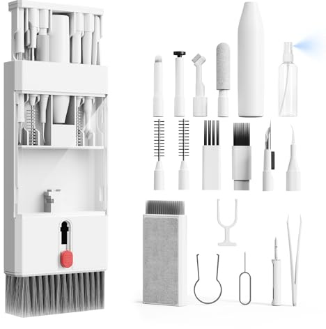 KVTVOU 22-in-1 Keyboard & Electronics Cleaning Kit, Portable Cleaner Tools | Multifunctional Cleaning Tools with Retractable Brush for Laptop, Mechanical Keyboard, AirPods, Smartphone, Camera Lens