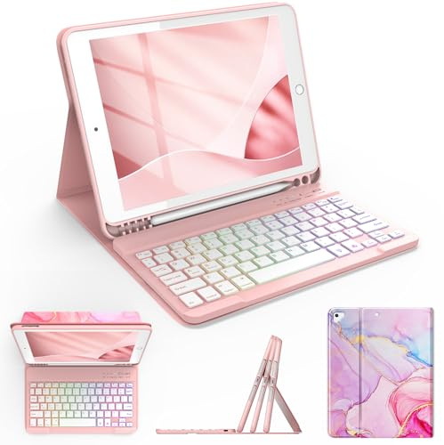 Keyboard Case for iPad 9th Generation 10.2 Inch Marble Texture Design | Pencil Holder, Detachable Bluetooth Keyboard for iPad 9th/8th/7th Generation Case with Keyboard