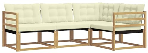 vidaXL Outdoor-Sofagarnitur mit Kissen 4 pcs Weiß und Creme, Garten Loungeset, modernes Outdoor Sofa, langlebige Möbel, stylische Terassen-Sitzgelegenheiten, ideal zum Entspannen