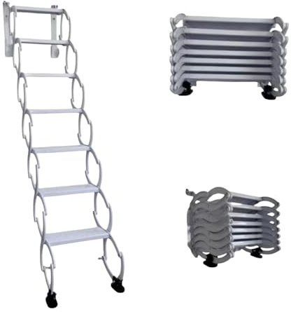 Escalera retráctil para altillo, Escalera de Acero para ático montada en la Pared, Capacidad de 300 kg, Escalera Plegable para ático para cobertizo, sótano, Techo Exterior(H155CM/61IN)