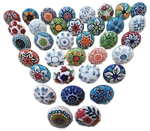 KNOBSWORLD 30 Mix Vintage Look Flower Ceramic Knobs Door Handle Cabinet Drawer Cupboard Pull