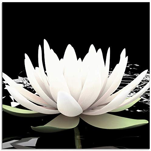ARTland Wanddeko Glasbilder Wandbild Glas Bild einteilig Quadratisch Asien Botanik Blumen Blüten Lotusblume Seerose Modern Schwarz Weiß T9NL