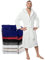 Twinzen Bademantel 100% Baumwolle Kapuze für Herren Oeko TEX Zertifiziert - Morgenmantel 2 Taschen, Gürtel und Schlaufe zum Aufhängen - Weich, Saugfähig und Bequem, L, Weiß
