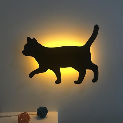 Katze LED Nachtlampe Sprachsteuerung Nachtlicht Lampe Wandlampe Batterie (warme Farbe)
