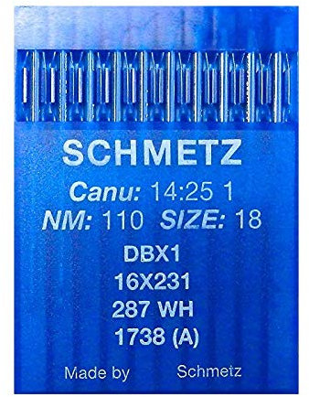 10 Nadeln für Industrial Nähmaschine Schmetz DBx1 1738(A) 16x231 Stärke 110/18 Kolben Rund