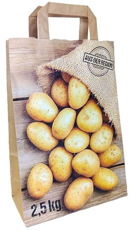 Papiertragetaschen KARTOFFELN - braun mit Flachhenkel (22 + 10 x 31 cm, 50 Stück)
