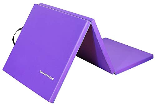 BalanceFrom Dreifach gefaltete Trainingsmatte mit Tragegriffen für MMA, Gymnastik und Heim-Fitnessstudio, Schutzboden, 3,8 cm dick, Violett