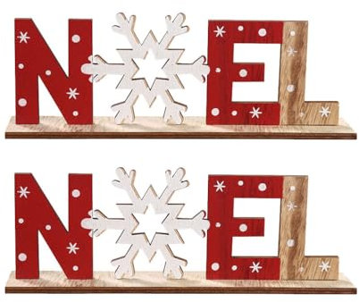 SUPVOX Décoration de Noël en Bois 2 Pièces - Lettres Noel avec Motif Flocon de Neige - Idéal pour Décorations Intérieures et Extérieures - Parfait pour Les Fêtes, Réunions Familiales et Événements Fe