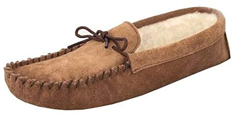 Mokkers Mens Leather Suede Slippers Warm Lined Moccasin Suede Sole Shoes Size - Taupe - UK 11