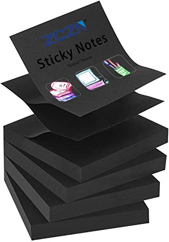 ZCZN Z-Notes Haftnotizen Sticky Selbstklebende Haftnotizzettel Klebezettel 4 Blöcke x 100 Blatt, 76 x 76 mm, Schwarz