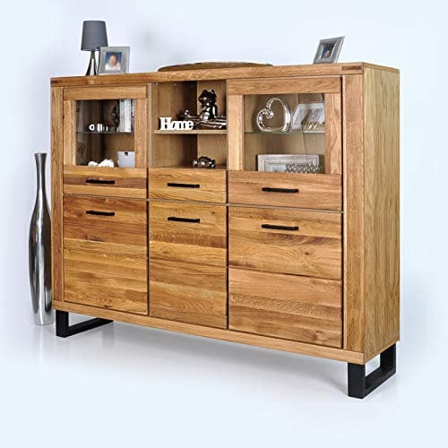 DK-Wohnen Highboard Vitrine Wildeiche Teilmassiv geölt B158xH140xT40 ELFO Tina 2345