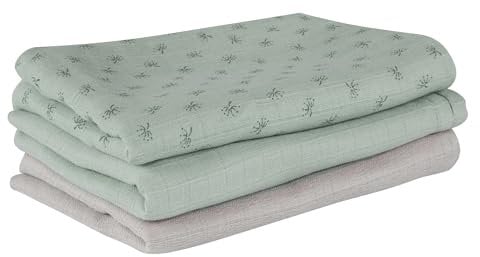 roba organic 3er Windel Set Lil Planet - 80 x 80 cm - Musselin - Textilwindeln aus Bio Baumwolle - GOTS & Oeko-Tex 100 zertifiziert - Frosty Green
