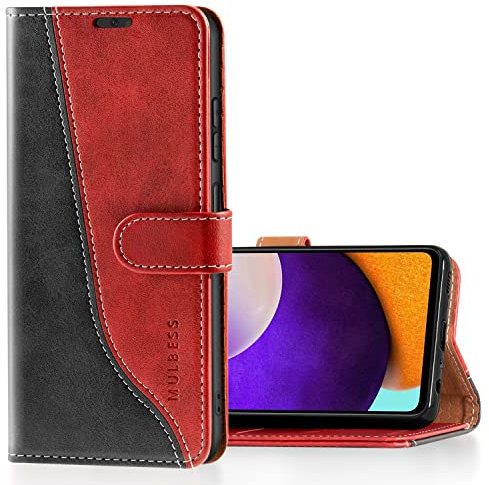 Mulbess für Samsung Galaxy A52S 5G / A52 4G / 5G Hülle, Handyülle Leder mit Kartenfach, Klapphülle mit Magnetverschluss, Flip Case Etui Handytasche Schutzhülle, Stilvoll Wein Rot