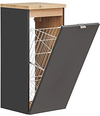 Lomadox Badezimmer Unterschrank mit Wäschekorb in seidenmatt anthrazit B/H/T ca. 35/80/35cm