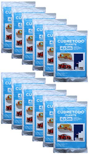 Plástico Cubretodo Protector Multiuso para tapar Suelos, muebles, puertas, ventana Interior y Exterior (4x5 m, 10 Micras Fuerte 12 piezas)