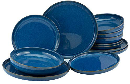 CreaTable, 23187, Serie uno ATLANTICO, 12-teiliges Geschirrset, Teller Set aus Steinzeug, spülmaschinen- und mikrowellengeeignet, Made in Portugal
