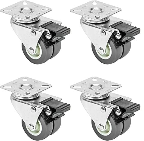 HMF 6720 - Juego de 4 ruedas dobles para carga pesada con freno | Poliuretano | 50 mm | hasta 400 kg | Gris