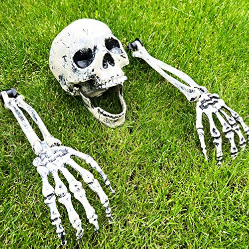 3pc Fake Skeleton Spooky Halloween Decorations Outdoor Skeleton Head & Skeleton Arms Halloween Garden Decorations - Halloween Groundbreaker for Graveyard a Haunted House Outdoor Halloween Decorations