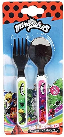 FUN HOUSE 006084 Miraculous Set di POZZETTI COMPRENSIVO di FORCHETTE E SPAZZOLINO H.13,5 X L.3 CM, Plastica Acciaio Inossidabile