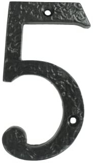 UAP House Numbers - 4 Inch Black Iron Door Numbers Screw Fix For Front Door, Rustic Address Number Screw On For Doors And Gates, Made of Solid Cast Iron (Number 5)