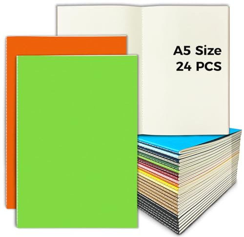 DWIYITTN Notizbuch A5 Blanko, 24 Stück Kraft Cover Notizblock Skizzenbuch Set 30 leere Blatt Notizhefte Unliniert Heft für Kinder Schüler Büro Schule Geschenk - 14 Farben
