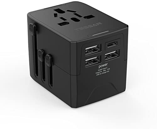 TESSAN Reiseadapter Weltweit, Reisestecker Adapter mit 3 USB A und 1 USB C, Universal Travel Adapter für Deutschland USA England Thailand Australien
