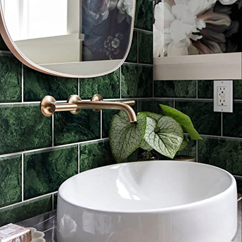 Alwayspon Wandfliesenaufkleber für Heimdekoration, abziehen und aufkleben, selbstklebender Spritzschutz, Fliesenaufkleber, für Küche, Badezimmer, Dekoration, grüner Smaragd-Marmorstein, 9 Stück