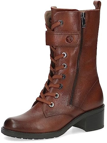 CAPRICE Damen Stiefeletten mit Absatz Memotion aus Leder Blockabsatz Weite G, Braun (Cognac Nappa), 39 EU