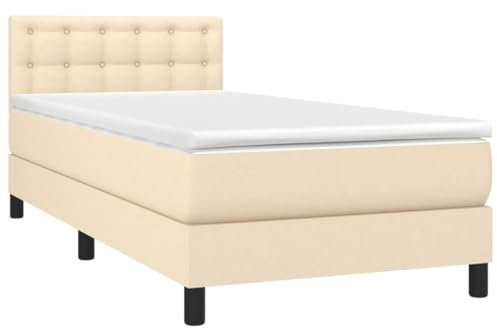 vidaXL Boxspringbett mit Matratze Bett Einzelbett Polsterbett Bettrahmen Lattenrost Bettgestell Hotelbett Schlafzimmerbett Creme 90x190cm Stoff