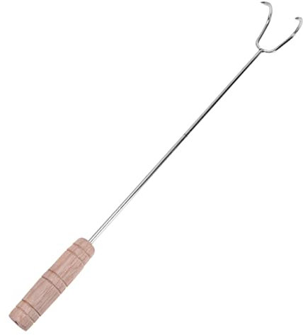 DOITOOL Double Hook Meat Turner Bbq Meat Turner Hook Bbq Meat Turner Grill Roasting Food Flipper Stainless Steel Cookware Forks Cooking Utensils Meat Grinder Wooden Outdoor